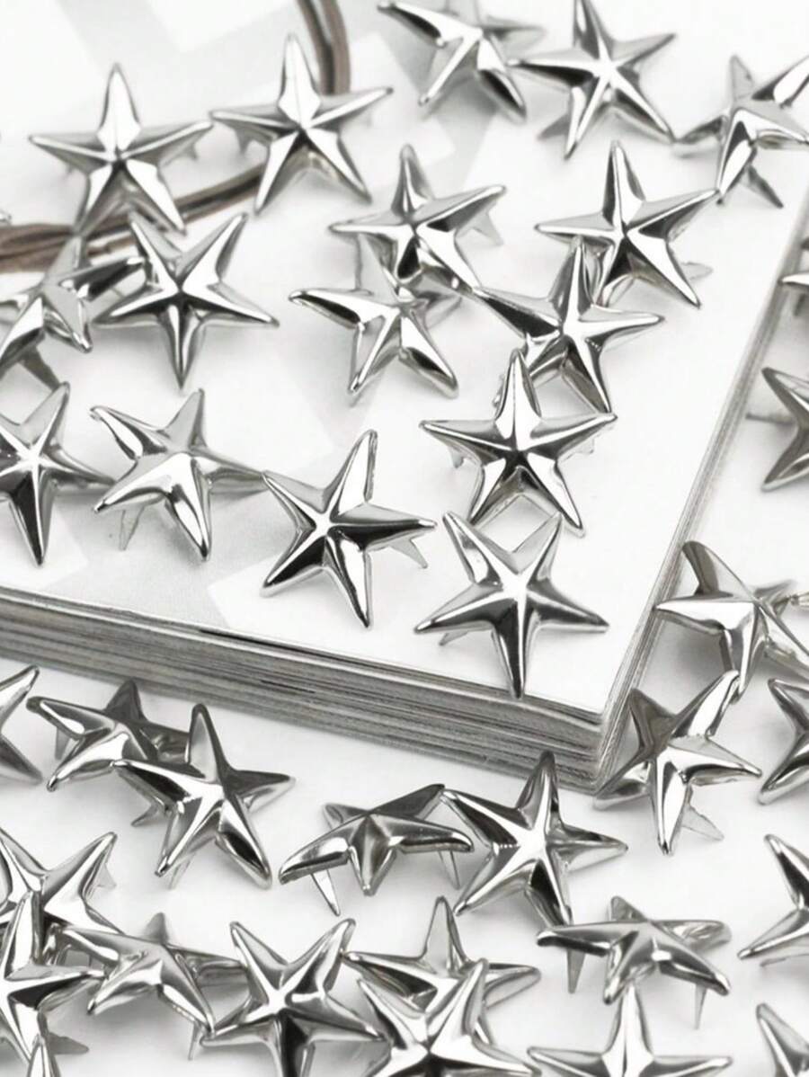100pcs Silver Star Rivets For Sewing And DIY Leather Crafts In Rock Punk Style Clothing