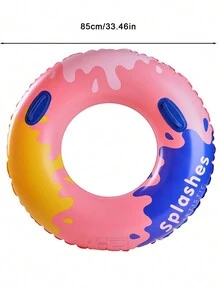Inflatable Adult Swim Ring With Handle, Artistic Ink-Splash Style, Size 90# Pool Float - Pink - View 7
