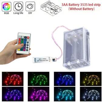 1入組3.28〜49.21英尺3AA電池供電裝置（不含電池）5V RGB LED遙控燈條，3535SMD電視電腦背光，鏡子，酒櫃，酒店餐飲活動，衣櫃，野餐露營