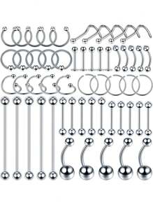 100 Stücke Piercing Schmuck Set 14G16G 20G, Edelstahl Nasen/Lippen/Zungen/Ohren/Knorpel/Labret/Bauchnabel Barbell Schmuck Set für Körper Piercing
