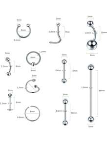 100 Stücke Piercing Schmuck Set 14G16G 20G, Edelstahl Nasen/Lippen/Zungen/Ohren/Knorpel/Labret/Bauchnabel Barbell Schmuck Set für Körper Piercing