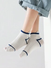 5 Pairs Kids Solid Color Striped Ankle Socks, Autumn/Winter, Sizes: (2-3), (3-8), (8-12), (12-16) Years - Multicolor - View 2