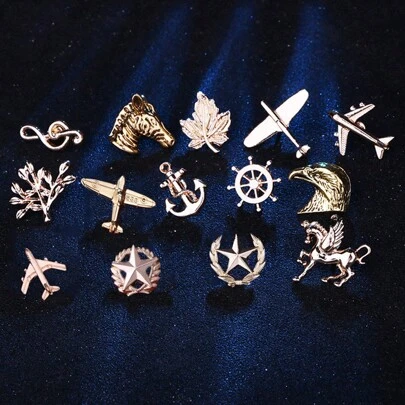 1 件男士金色/银色锚、头盔、枫叶、树、鹰、斑马、飞马、音符、飞机、五角星设计简约时尚商务风格迷你翻领别针/胸针衬衫领配饰衬衫、西装外套、帽子、包包别针衣服包饰学校 Kpop 背包教师用品包饰可爱办公室配件衬衫