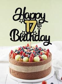 1 Pc Happy 17th Birthday Cake Topper Black Gold Glitter Cheers To 17 Years Birthday Cake Pick 17 Fabulous Cake Decoration For Happy 17th Birthday Anniversary Party Cake Decorations Supplies - Multicolor - View 1