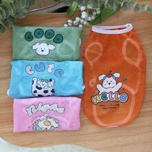 Cat And Dog Clothes Spring And Summer Grid Vest Thin Cute Cartoon Printed Vest For Teddy, Golden Retriever, Corgi And Medium To Large Dogs - Green - View 3