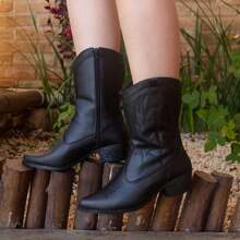 Bota Boiadeira Feminina Texana Western Bico Fino Cano Médio 02.01
