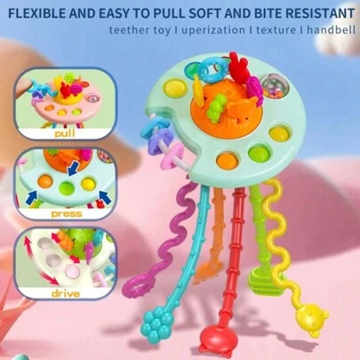 1入組蒙特梭利硅膠感官發展玩具，旅行拉繩玩具，精細動作技能和感官活動，生日禮物，手指握持訓練早期教育玩具。