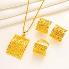 1 Bộ Vàng Dubai Ả Rập Saudi Bộ Trang Sức Truyền Thống Nữ Tiệc Cưới Bộ Quà Tặng - Vàng - Xem 13