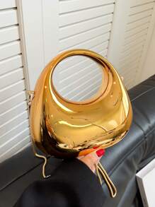 1 件新款金色亚克力手拿包，时尚个性化手提包，适合晚会，浅银色月亮形闪光表面，可拆卸金属链带，适合斜挎，时尚女士的时尚礼物，未来派金属色钱包，时髦、朋克和街头风格的包包 - 金色 - 查看 2