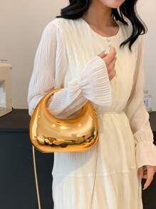 1 件新款金色亚克力手拿包，时尚个性化手提包，适合晚会，浅银色月亮形闪光表面，可拆卸金属链带，适合斜挎，时尚女士的时尚礼物，未来派金属色钱包，时髦、朋克和街头风格的包包 - 金色 - 查看 5