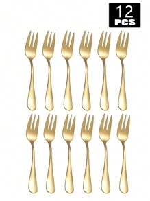 2/4/6/12pcs Stainless Steel Dessert And Fruit Forks For Home, Cafe, And Festive Gifts,Kitchen,Christmas Gift,School Supplies - Gold - View 8