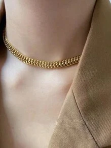 兩件套的嘻哈風格厚實電纜鍊設計，18K鍍金不鏽鋼項鍊和手鍊適合女士在派對上佩戴或作為母親節禮物