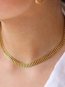 兩件套的嘻哈風格厚實電纜鍊設計，18K鍍金不鏽鋼項鍊和手鍊適合女士在派對上佩戴或作為母親節禮物