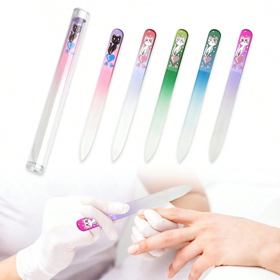 Czech Glass Nail File (With Storage Box) - Etched Crystal Nail File, Suitable For Natural Nails, Double-Sided Different Coarseness, Professional Manicure Care Tool, With Storage Box, Nail Shaper - Multicolor - View 1