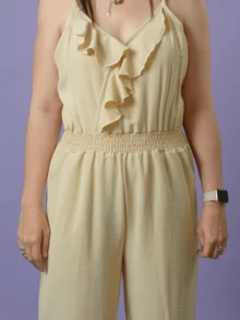 Palazzo pantalón de mujer sin mangas con detalle en pecho. - Beis - Ver 1