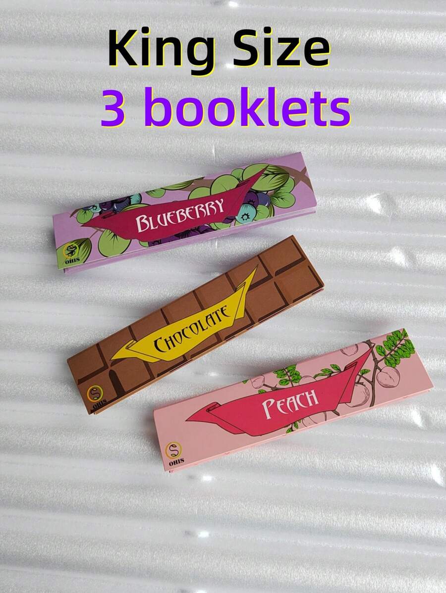 110mm/King Size 3 Mixed Fruit Flavor Cigarette Rolling Papers 3 Packs