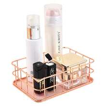 北歐鐵製收納籃化妝品收納盒桌面零食籃面膜收納籃雜物盒 - 玫瑰金-M - 查看 10