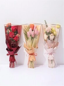 5入組，多重玫瑰花包裝紙，玫瑰金花卉包裝袋，花袖包裝袋花束玫瑰袋，防水玫瑰花束包裝袋，透明膠花包裝袋婚禮生日派對花店，花束用品，母親節情人節花束用品 - 紅色 - 查看 4