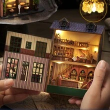 Magical Shop DIY Doll House Model Building Kit 3D Puzzle Toy Miniature With Furniture, Home Creative Room Bedroom Decorations, Wooden Handcraft Easter Birthday Gift Room Decoration