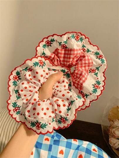 1-2个/套 波点格纹蕾丝发圈，发绳，发髻/马尾辫发圈，发饰/马尾辫发圈，发圈/发绳/头饰/橡皮筋