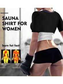 2024最新升级短袖桑拿汗蒸背心女士桑拿服女式减肥拉链扣，升级腋下透气网眼桑拿汗蒸塑身衣 - 銀色 - 查看 2