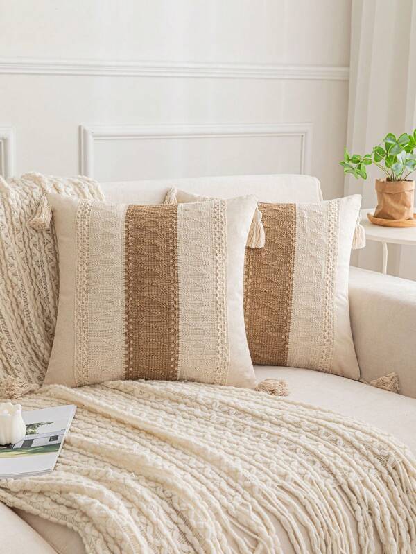 American Style Tassel Jacquard Decorative Pillow Cover (One Piece)