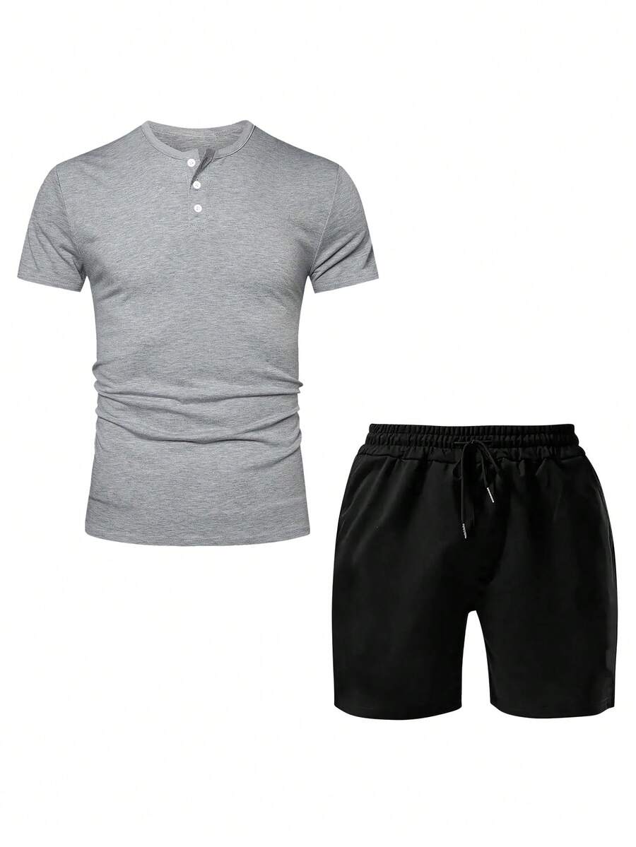 Men Plus Size Summer Sport TShirt And Shorts Set, Comfortable And
