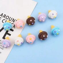 5/10入組食物主題冰淇淋錐形樹脂飾品，手工DIY珠寶製作用奶油膠黏貼裝飾手機殼，髮夾等 - 彩色 - 查看 9
