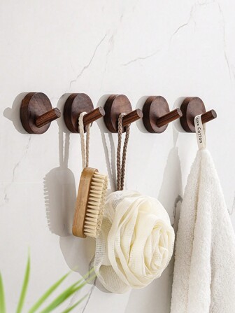 1pc No-Drill Round Wooden Wall Hook