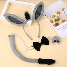 Conjunto de Accesorios de Disfraz de Burro/4 piezas - Orejas de Burro, Diadema, Cola, Nariz y Corbata de lazo, Kit para Sets de Rol de Halloween de Animales - Talla única - Ver 1