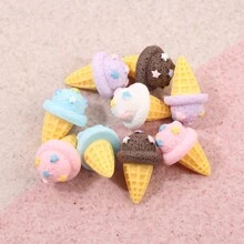 5/10入組食物主題冰淇淋錐形樹脂飾品，手工DIY珠寶製作用奶油膠黏貼裝飾手機殼，髮夾等 - 彩色 - 查看 14