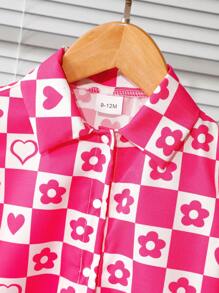 Baby Girl Plaid Printed Shirt And Shorts Set For Summer