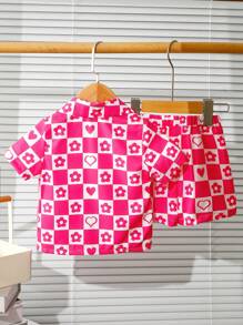 Baby Girl Plaid Printed Shirt And Shorts Set For Summer