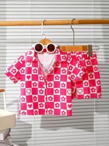 Baby Girl Plaid Printed Shirt And Shorts Set For Summer