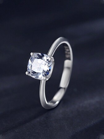 1pc Classic Square Clear Zirconia 925 Sterling Silver Rings For Women Wedding Engagement Jewelry Gift
