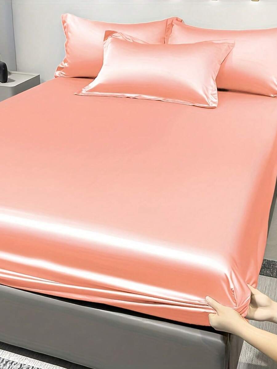 1 Đồng Bằng Satin Trang Bị Tấm, Tối Giản Vải Trang Bị Dưới Tấm Cho Phòng Ngủ - Màu Hồng baby - Xem 1