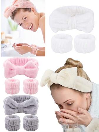 3 st spa-pannband armband ansikte tvätt ärm, handduk handledslinda, hårlinda, lämplig för kvinnor och flickor, förhindrar vätskestänk på armarna medan du sminkar dig eller tvättar ansiktet, skönhetspannband set turban pannband svettband, hårband höst vinter hårband håraccessoarer för kvinnor rosetter för semesterkläder kvinna elegant halsduk kvinnor bandana mjuk huvudlinda