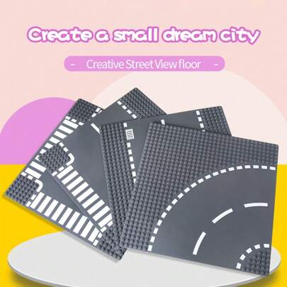 Small Particle Building Blocks City Architecture Street Scene Road Building Blocks Base Simulated Intersection Road T-Shaped Board Small Particle Building Blocks Base Toy Scene, Gift, Construction Toy