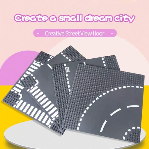 Juego de 12 piezas de pequeños bloques de construcción, bloques de base de paisaje urbano, carretera, autopista, placas en T, bloques de construcción de pequeñas partículas, placa base, juguetes de escenarios, regalos, juguetes de construcción