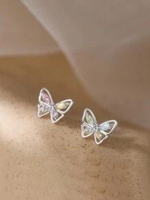 1 Pair Of Bright Butterfly Earrings For Teenage Girls, Sweet Powder Blue Small Butterfly Stud Earrings