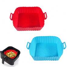 Air Fryer Silicone Liner For 3-5 QT, Flammable Parchment Paper Replacement, Reusable Baking Pan Oven Accessory, Red/Blue, Round/Square(Top 8 Inches, Bottom 6.75 Inches)