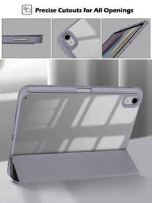 Apple Tri-Fold Silicone Foldable Anti-Fall Tablet Cover Case Compatible With IPad With Pen Holder-Purplish Grey