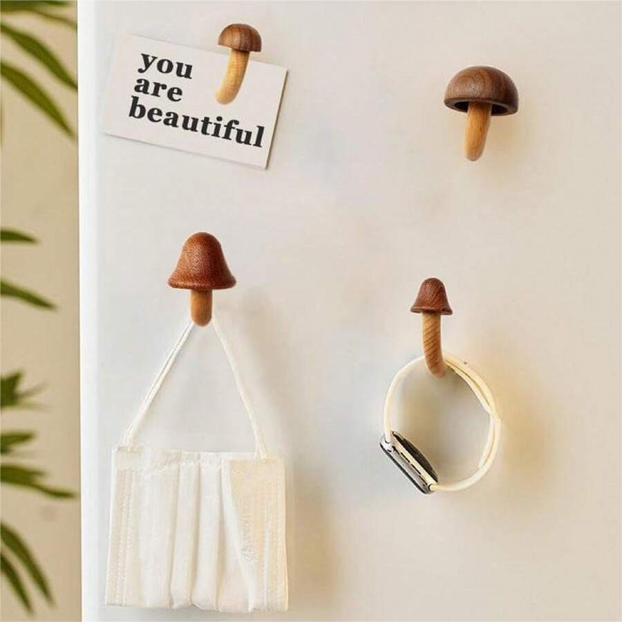 1入組磁性木製蘑菇冰箱磁鐵、冷藏庫磁鐵裝飾、裝飾性冰箱磁鐵飾品、白板上的磁鐵裝飾品 - 彩色 - 查看 1