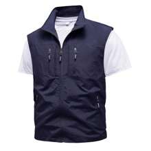 Summer Workout Men Outdoor Vest Jacket With Multiple Pockets For Fishing And Leisure, Loose And Thin - Navy Blue - View 2
