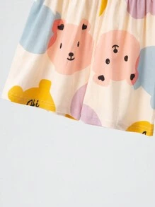 年轻女孩家居服套装，带短袖和短裤，2 件套睡衣 - 米色 - 查看 5