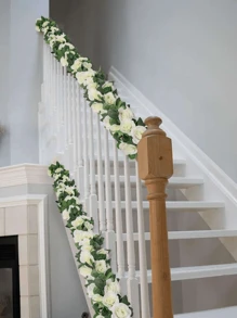 1pc Rose Garland Artificial Rose Vine ,Fake Silk Floral Garland With Greenery Plants Wedding Hanging Flower Vine Garland For Home Office Arch Garden Decoration, Valentine Day, Gift Gifts Birthday Graduation