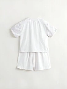 MARC&JANIE Young Boy 2-Piece Set Of Light And Sports Letter & Line Elastic V-Neck Short Sleeve T-Shirt And Shorts For Summer
