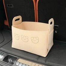 AD 1pc Beige Car Trunk Organizer For Women, Foldable Multifunctional Storage Box, Car Storage Container