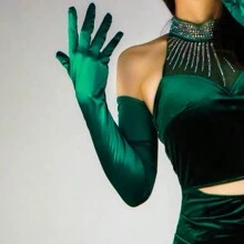 1双女士长款天鹅绒手套，颜色：深绿色、宝蓝色、黑色、酒红色、红色，适合婚礼、派对、正式活动、角色扮演装饰、节日、优雅复古性感风格万圣节圣诞节秋季配饰 - 多色 - 查看 12
