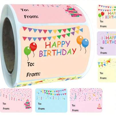 1 Roll Of Colorful Happy Birthday Gift Tags, Gift Labels For Family And Friends, Party Supplies, Box Sealing Stickers, Commercial Product Packaging Labels, Gift Box And Bag Packaging Labels, Seals, Party Gift Decoration, Wedding Decoration, Back To School Valentine Day